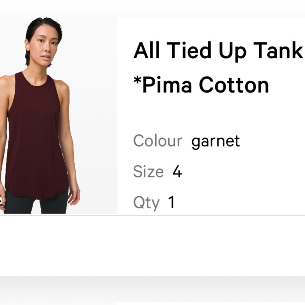 Lululemon Athletica All tied up tank top, Pima cotton, garnet